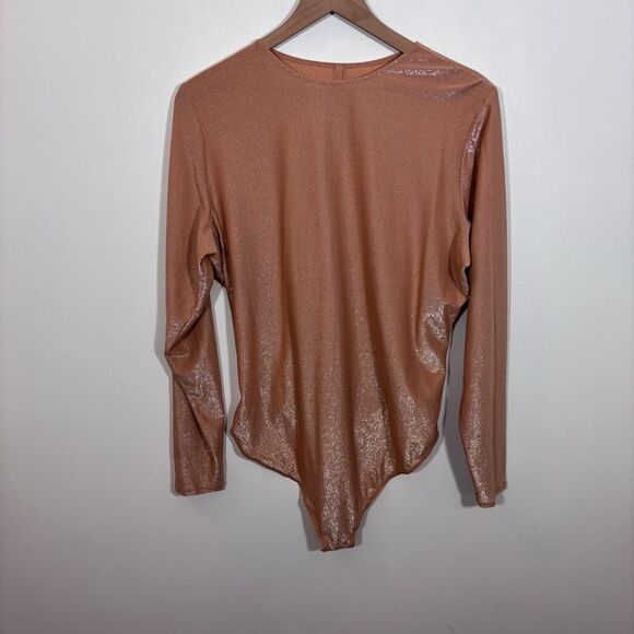 SKIMS Shimmer Long Sleeve Bodysuit Ochre Size 4x NEW with tags Thong - Picture 4 of 16